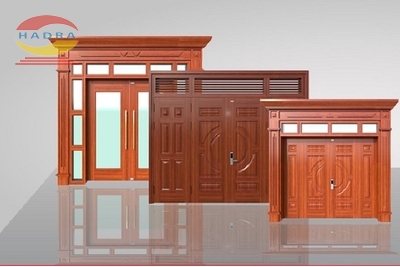 Giá cửa sắt vân gỗ 4 cánh cho hệ thống nhà cao tầng
