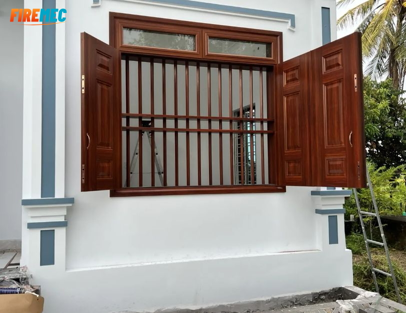Mẫu cửa sổ thép vân gỗ phòng khách