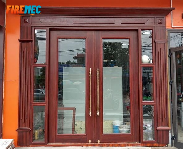 Mẫu cửa thép vân gỗ - Mẫu cửa thép kính cường lực