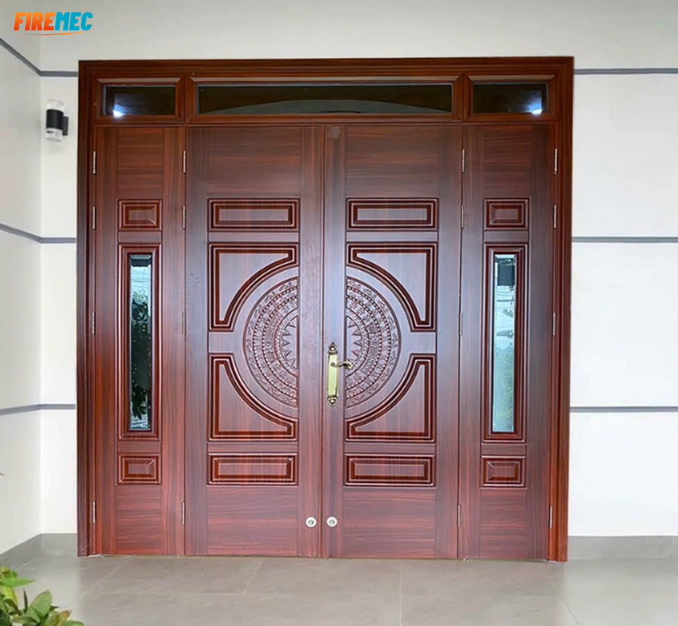 Báo Giá Cửa Thép Vân Gỗ - Cửa thép giả gỗ 2 cánh – Sang trọng, bề thế