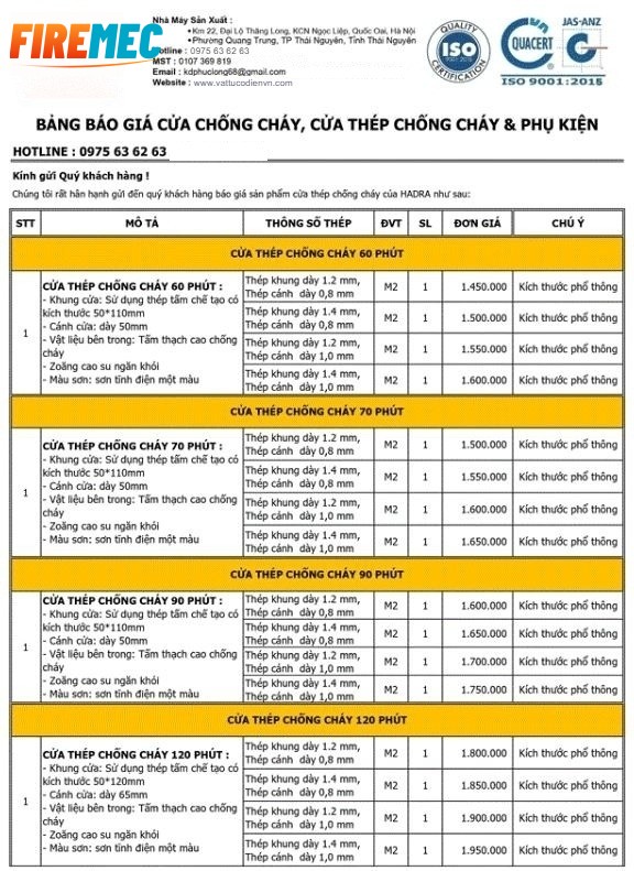 Báo giá cửa thép chống cháy ở Nam Định